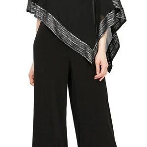 SLNY Black Wide Leg Jumpsuit with Silver Accents
